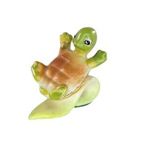 Josef Originals Turtle Sliding Down Leaf Miniature Figurine Vintage Kitsch